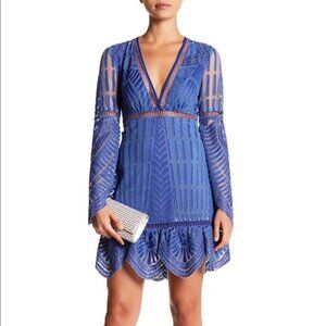 Artelier Nicole Miller Blue V-Neck Long Sleeve Dress Size Small